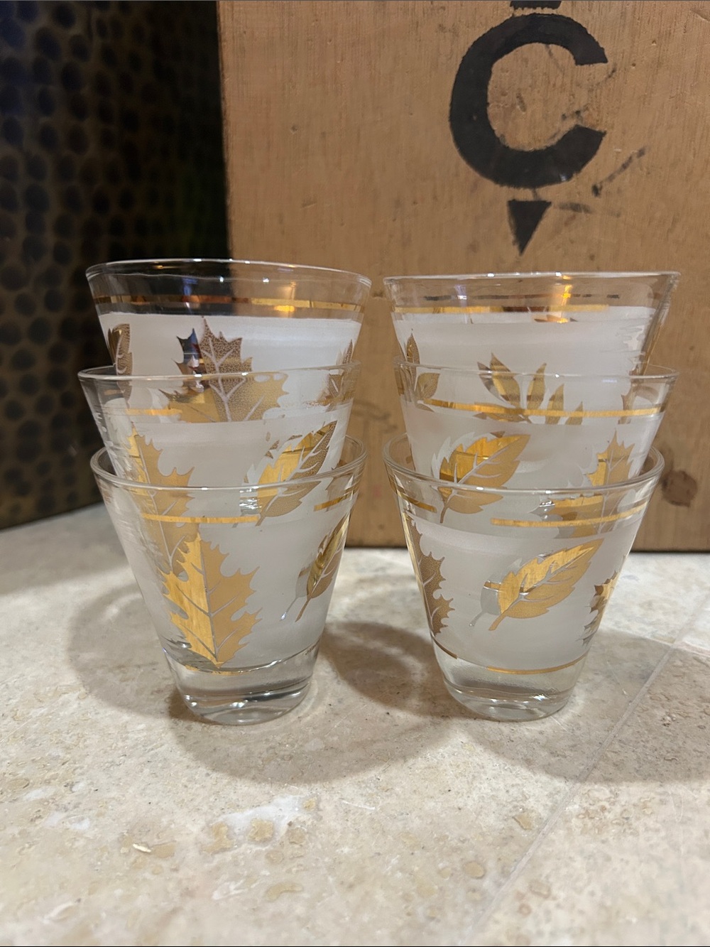 Vintage LIBBEY golden foliage pattern shot glasses set of 6